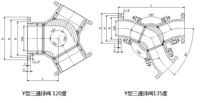 Y型三通球阀结构